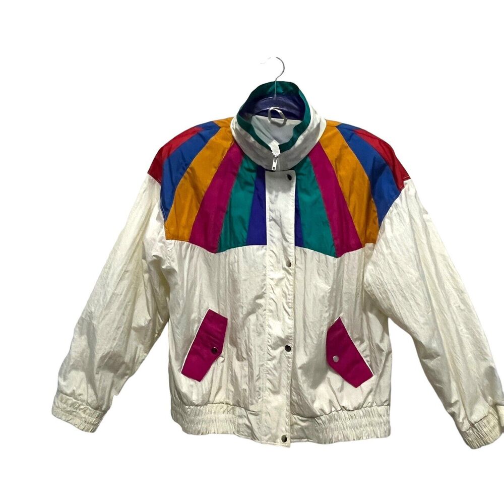 80s 90s Windbreaker Color Block Cambridge Women Medium Colorful Retro Vintage L